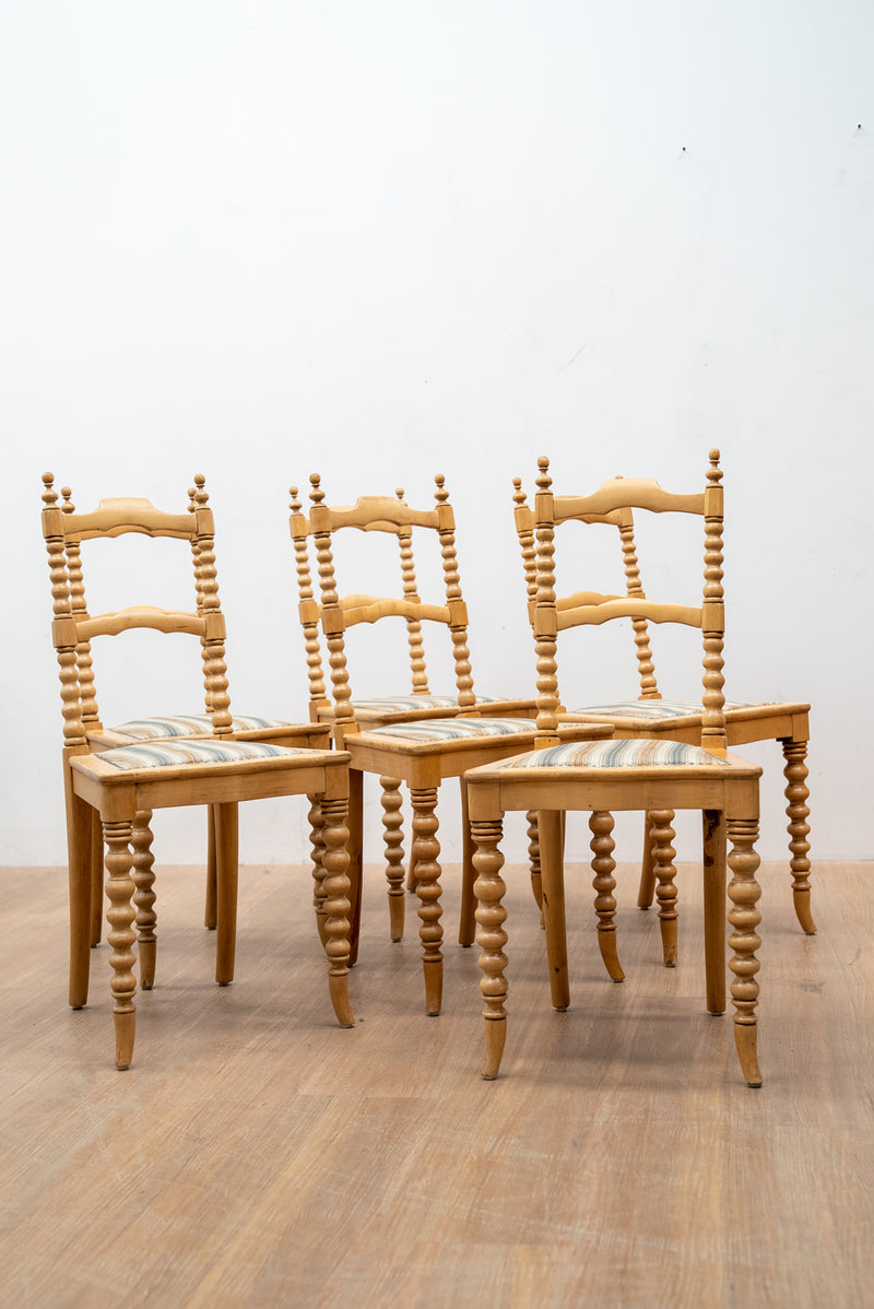 Oak Bobbin Turned Dining Chairs, Scandinavian 1900's
