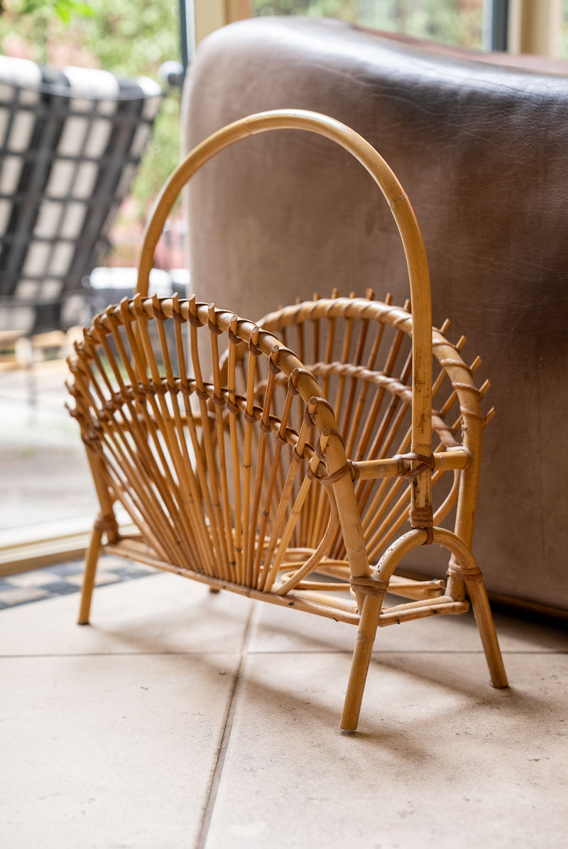 Bamboo & Rattan Magazine Rack Holder, Italy, 1950's