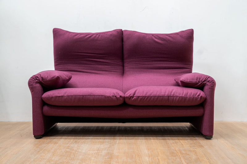 Aubergine Two Seat Maralunga Sofa by Vico Magistretti for Cassina, 1970s, Italy