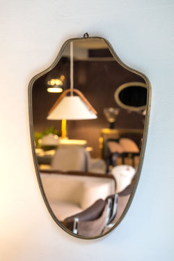 Brass beaded Shield Shaped Mirror, Italian 1950's
