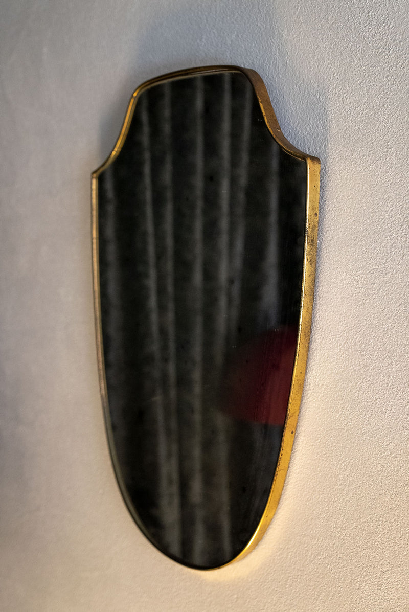 Brass Shield Shaped Mirror, Italian 1950's