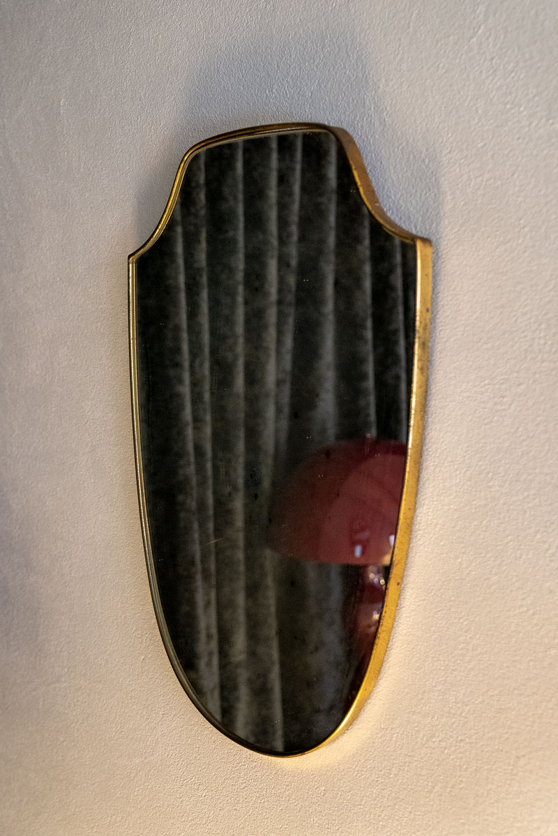 Brass Shield Shaped Mirror, Italian 1950's