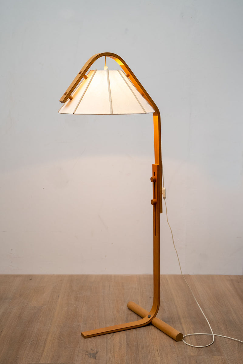 Scandinavian Modern Aneta Floor Lamp by Jan Wickelgren Beech Wood, Sweden 1970s