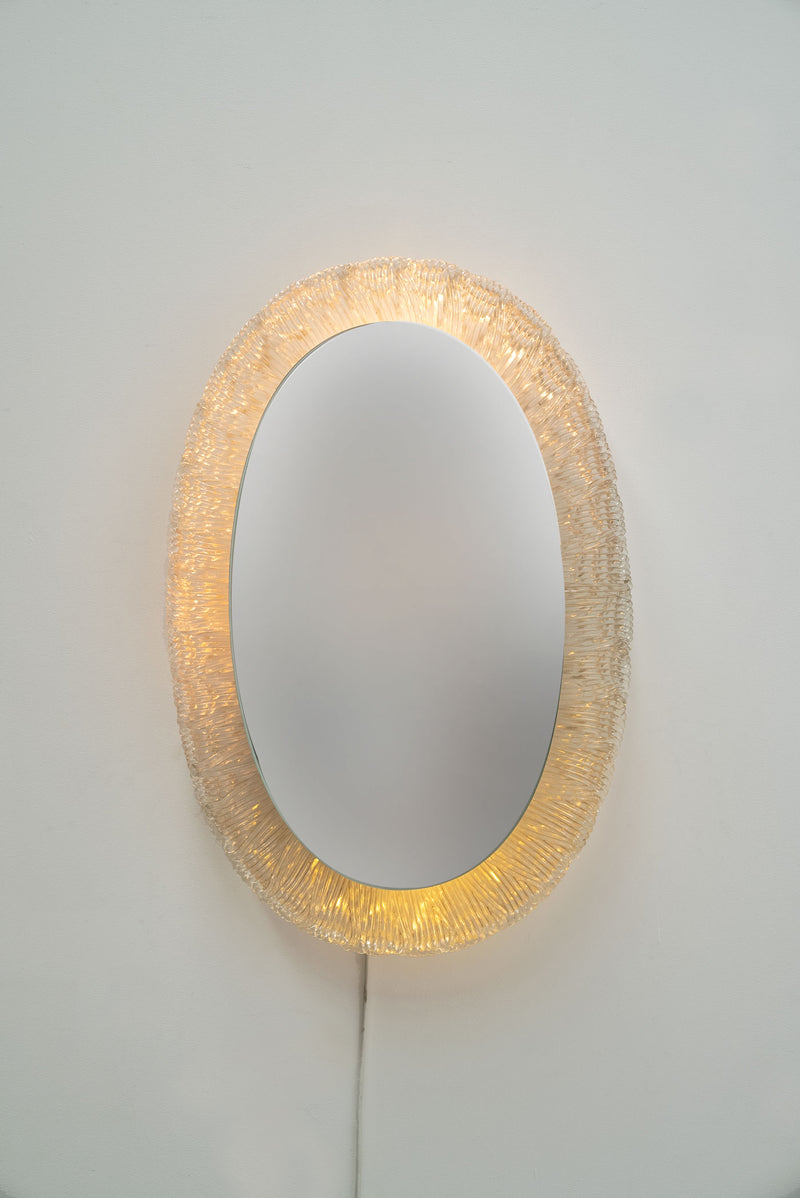 Oval Plexiglass Mirror with Lights Germany, 60's