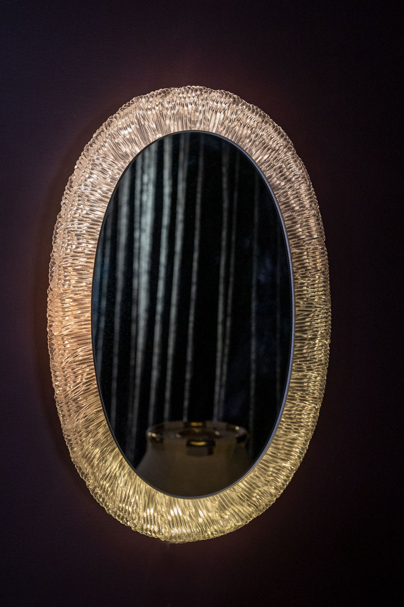 Oval Plexiglass Mirror with Lights Germany, 60's