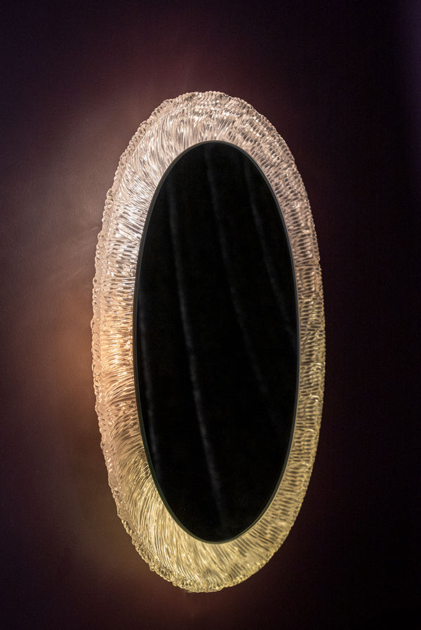 Oval Plexiglass Mirror with Lights Germany, 60's