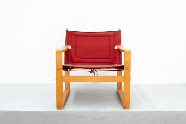 Red Beech & Canvas Safari Chair, Danish