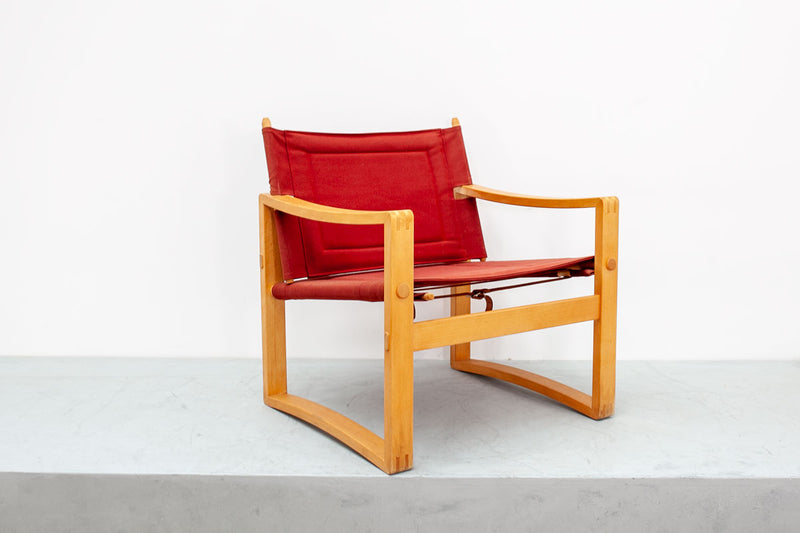 Red Beech & Canvas Safari Chair, Danish