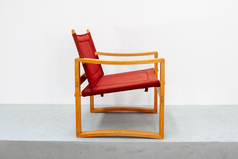 Red Beech & Canvas Safari Chair, Danish