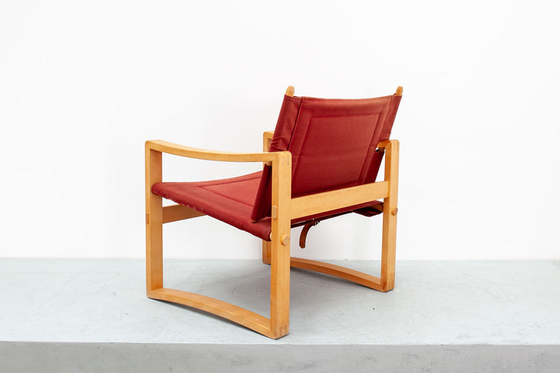 Red Beech & Canvas Safari Chair, Danish