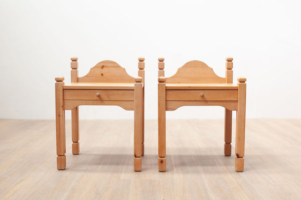 Pair of Ornate Beechwood Bedside Tables, Danish 80's