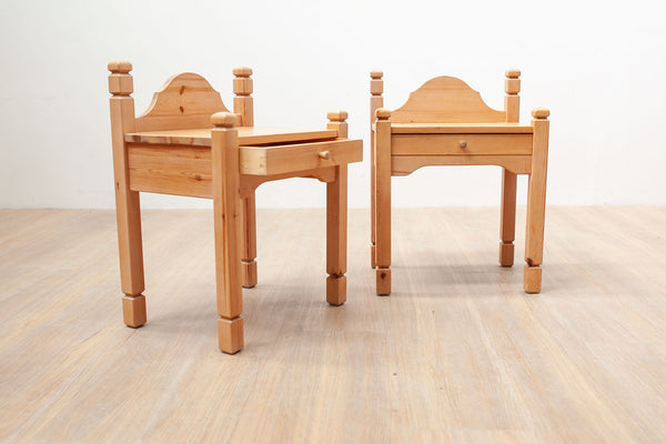 Pair of Ornate Beechwood Bedside Tables, Danish 80's