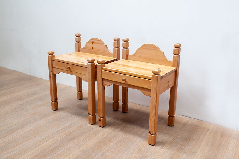 Pair of Ornate Beechwood Bedside Tables, Danish 80's