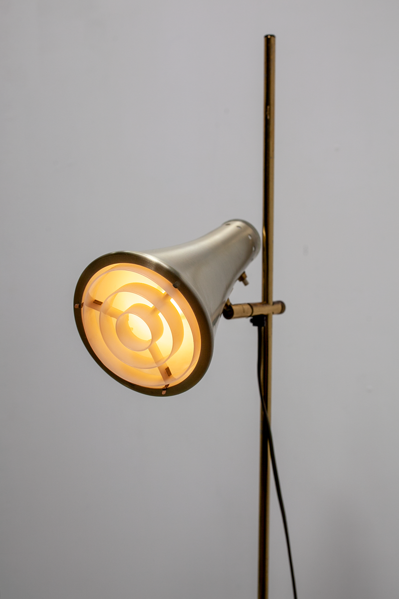 Brass Floor Lamp, Glass Details, Denmark 1970's