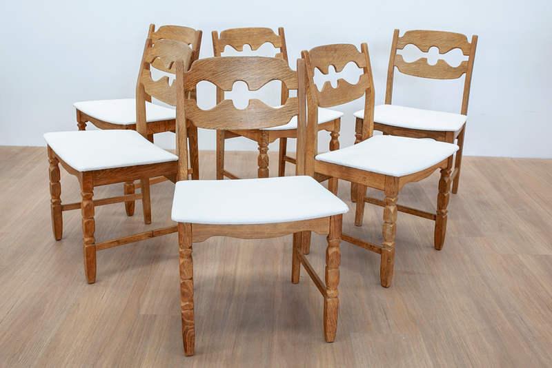 Set of Eight Rounded Razor Back White Dining Chairs by Henning Kjærnulf, Danish